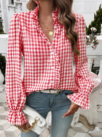 Women's French-style Plaid Shirt With Wooden Ears