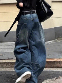 High Waist Crimp Wide Leg Jeans For Women Plus Size Mop Trousers
