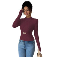 Womens Slimming Mock-neck Base Top With Long Sleeves