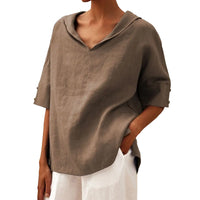 Women's Solid Color Cotton And Linen Loose Shirt