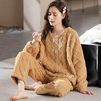 Pajamas Women Autumn And Winter Models Plush Flannel Ladies Suit