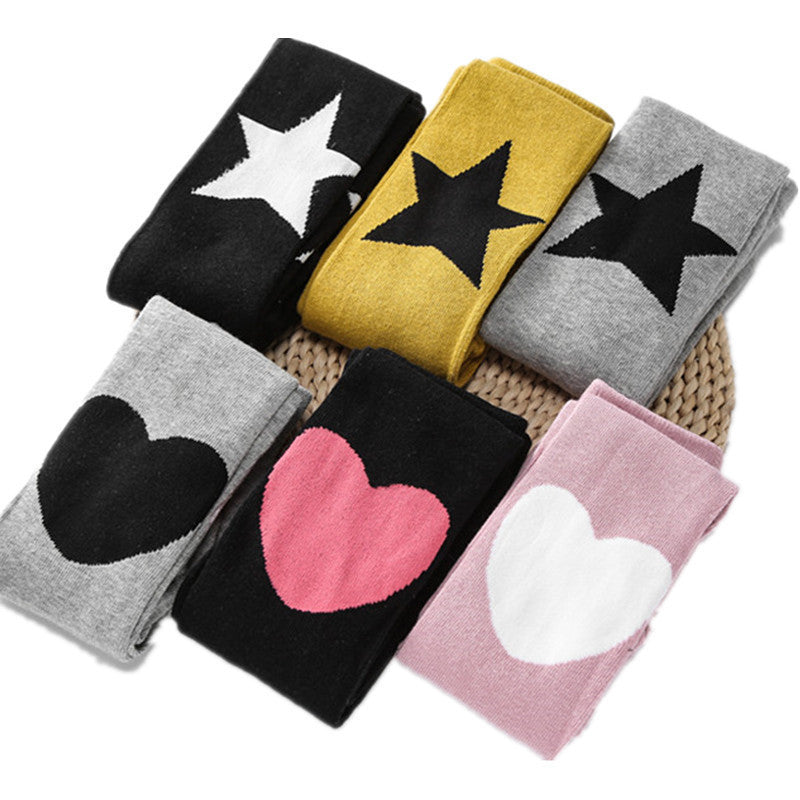 Spring And Autumn New Cotton Five-pointed Star Children Pantyhose Cute Tertiary Color Love Girl Leggings