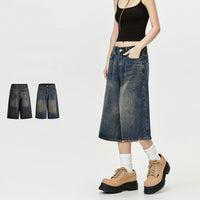 Wide Leg Cropped Jeans Summer Retro Washed Distressed Straight