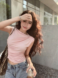 Hot Girl Style Irregular Pleated Slim Sleeveless Vest