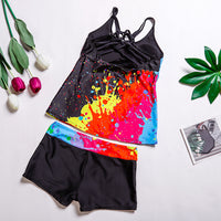 Contrast Graffiti Print Suspender Swimsuit