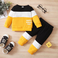 Letter Color Matching Patchwork Round Neck Long Sleeve Two-piece Men's Clothing