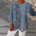 T-shirt Casual Loose And Irregular Printed Long Sleeve V-neck Top