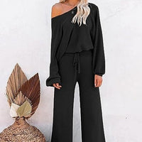 Casual Solid Color Long-sleeved Trousers Two-piece Set