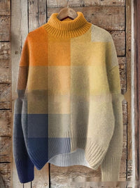 Abstract Printing Casual Cloak Turtleneck Pullover Women