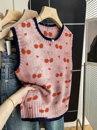 Sleeveless Vest For Women Early Spring Retro Color-block Knit
