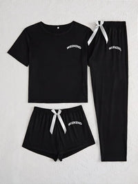 Homewear Pajamas For Women Lettered Black Three-piece Suit
