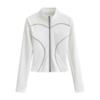Yoga Half Turtleneck Zipper Cardigan Reflective Stripe Tight Short T-shirt