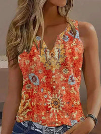V-neck Buttons Sleeveless 3D Digital Casual Loose Vest