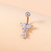 Cross-border hot-selling personality fashion trend micro-inlaid butterfly belly button nails creative zircon piercing belly button accessories women
