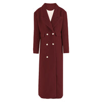 American Street Elegant High-grade Woolen Coat Double-breasted Waist-tight Design Lengthened Coat