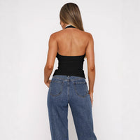 Short Pure Lace-up Bow Halterneck Vest Women