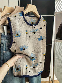 Sleeveless Vest For Women Early Spring Retro Color-block Knit