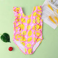 New Girls' One-piece Ruffled Green Leaf Pattern Swimsuit