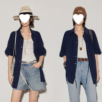 Textured Lapel Button-down Long-sleeve Shirt