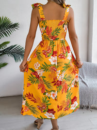 Women's Floral Print Tie Waist Camisole Beach Vacation Maxi Dress