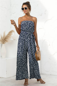 Heart-shaped Dot Print Lace-up Wide-leg Jumpsuit