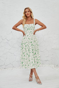 French-style Slip Dress With Side Slit And Print For Women