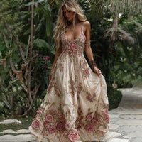 Vintage Elegant Long Dress With Floral And Botanical Print