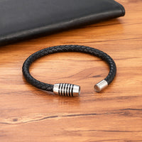 Men's 6mm Stainless Steel Magnetic-Clasp Leather Braided Bracelet