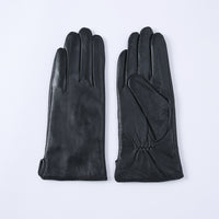 Womens Solid-Color Fleece-Lined Thermal Leather Gloves