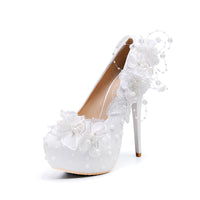 Wedding Shoes Lace Flower Pearl Women's High Heels