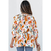 European And American Fashion Colorblock Printed V-neck Chiffon Shirt Women