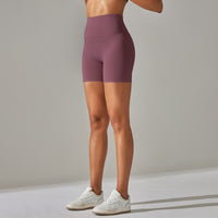 Women's Solid Color Double-sided Brocade Brushed Fitness High Waist Shorts
