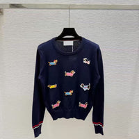 Autumn And Summer New Round-neck Pullover Dog Embroidery Knitted Sweater Long Sleeve