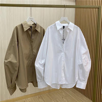 Women's Solid Color Retro Casual Long Sleeve Loose Shirt