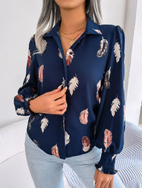 Women's Elegant Feather Lantern Sleeve Lapel Shirt
