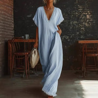European And American Style Casual Elegant Comfortable Lace-trimmed Loose Linen Cotton Long Dress