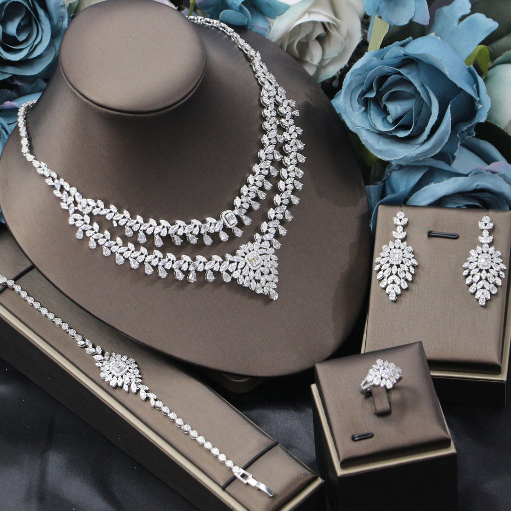 Bridal Zircon Necklace Earrings Four-piece Set