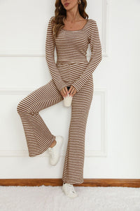 Simple Relaxed-fit Striped Wide-leg Pants Set