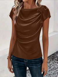 Solid-color Satin Faux-silk Off-the-shoulder Sleeveless Work Top