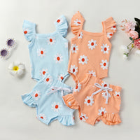 Summer Infant Toddler Flower Print Sleeveless Romper Butterfly Baby Bodysuit Shorts Three-piece Set