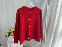 Gentle Chic Three-dimensional Bow Knitted Round Neck Cardigan Sweater