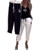 Women's Fashion Contrasting-Color Pocket Loose Casual Straight-Leg Pants