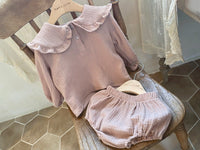 Ins Infant Champray Thin Cotton Lace Collar Top Shorts Suit