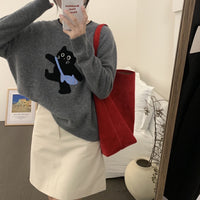 Women's All-match Cartoon Cat Round Neck Knitted Sweater