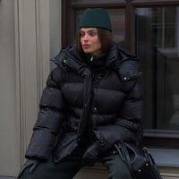 Women's Cottonpadded Overcoat Jacket Square Pocket Cushion Warm Hooded Cotton