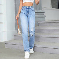 Loose High Waist Leisure Ripped Jeans