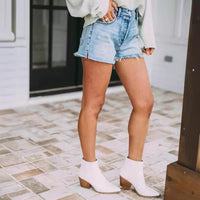 High-waisted Fringed Distressed Denim Shorts