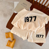 Children's Cotton Suit Summer New Boys And Girls Printed Short-sleeved T-shirt Baby Shorts Two-piece Set