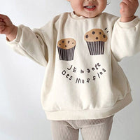 Small Cake Printed Fleece Casual Sweatshirt