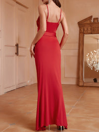 Red Sequined Spliced Strap Split Maxi Dress Gown